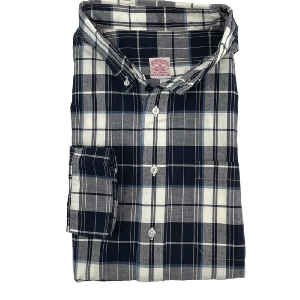 Brooks Brothers Mens Button Down Shirt size XL Black Plaid Design 10437